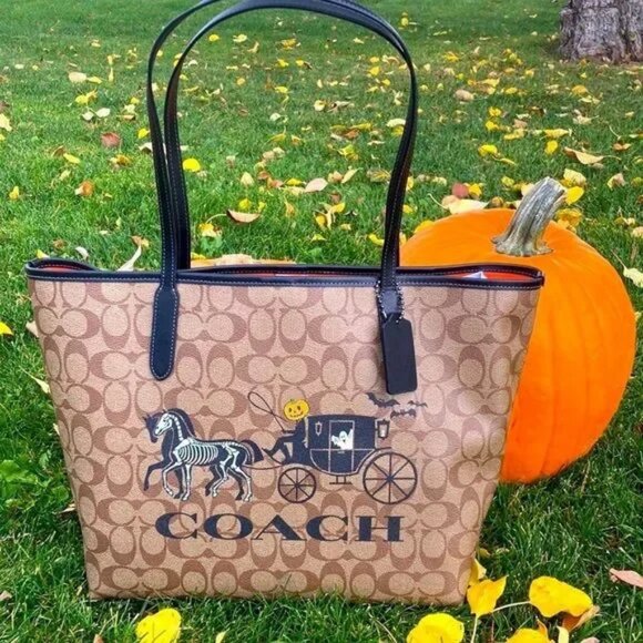 Coach City Tote In Signature Canvas With Halloween Horse - Picture 1 of 6